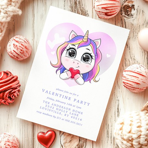 Unicorn Heart Cute Valentine'S Day Party Invitation