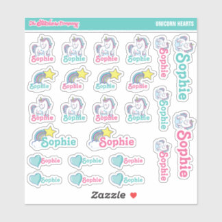 Unicorn Hearts Personalized Name Labels | School