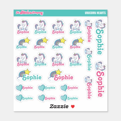 Unicorn Hearts Personalized Name Labels  School