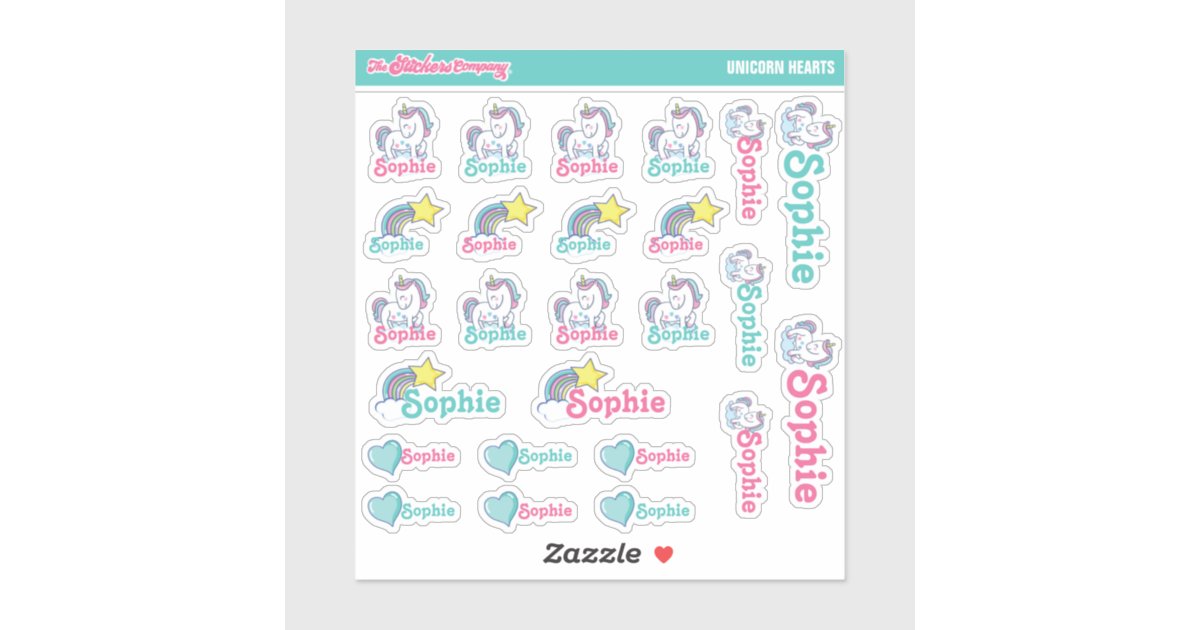 Unicorn Hearts Personalized Name Labels | School | Zazzle