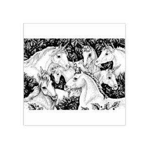 UNICORN HERD, HORSE FANTASY RUBBER STAMP