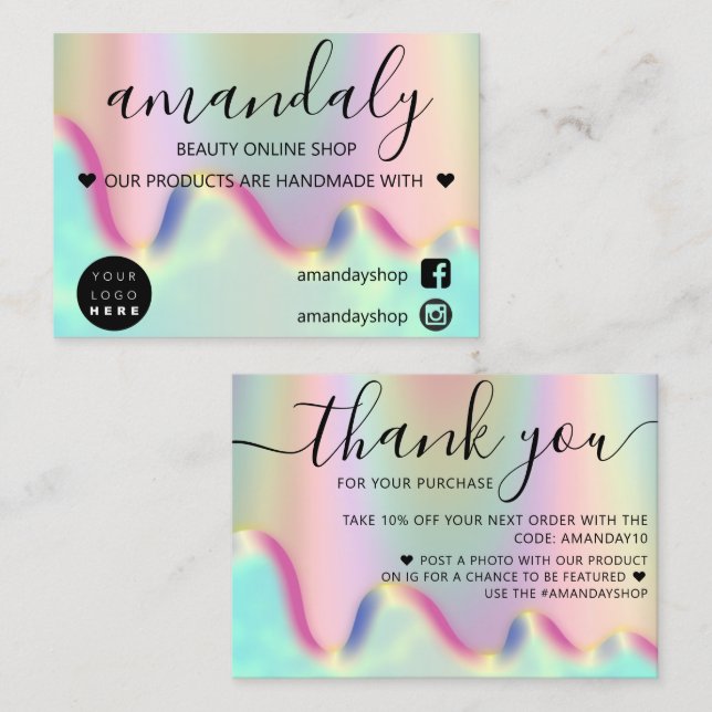 Unicorn Holograph Online Shop Thank Discount Code Business Card (Front/Back)