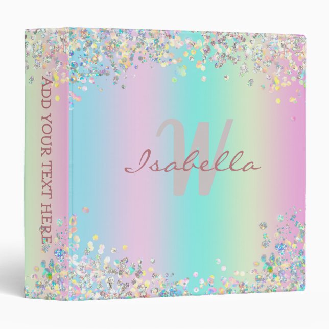 Unicorn Holographic Glitter 3 Ring Binder (Front/Spine)