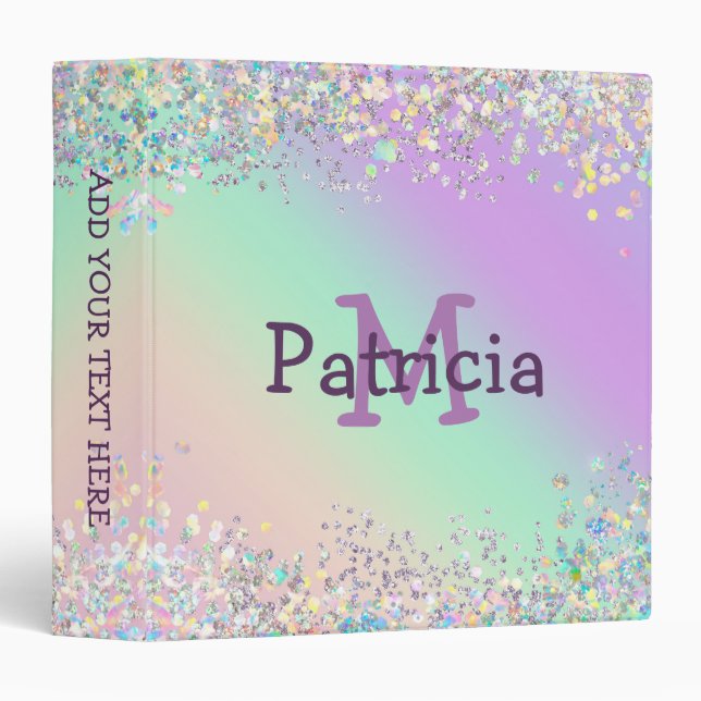 Unicorn Holographic Glitter 3 Ring Binder (Front/Spine)
