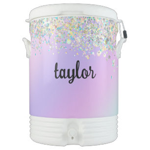 Unicorn holographic glitter beverage cooler