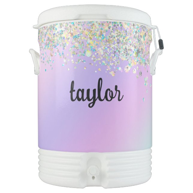 Unicorn holographic glitter beverage cooler (Front)
