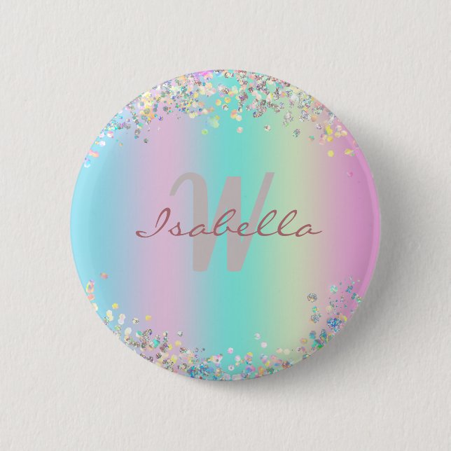Unicorn Holographic Glitter Button (Front)