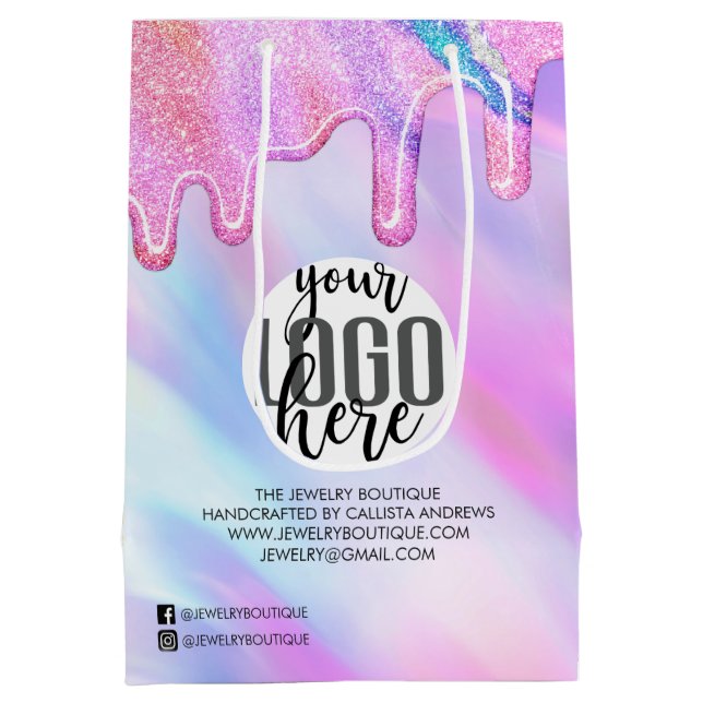 Unicorn Holographic Glitter Customer Business Medium Gift Bag (Back)