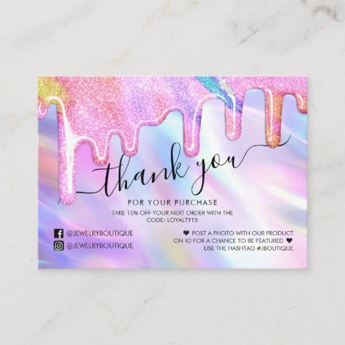 Unicorn Holographic Glitter Customer Thank You Business Card