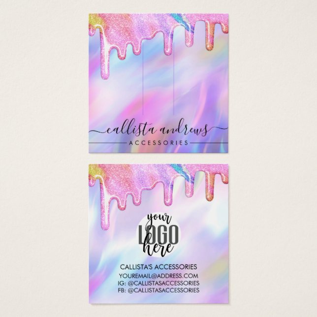 Unicorn Holographic Glitter Drip Logo Hair Clip (Front & Back)