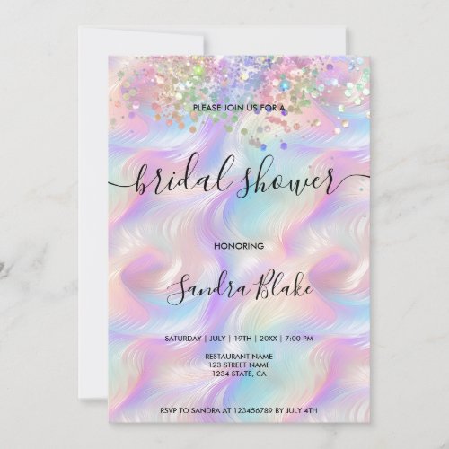 Unicorn Holographic Glitter Drips Bridal Shower Invitation