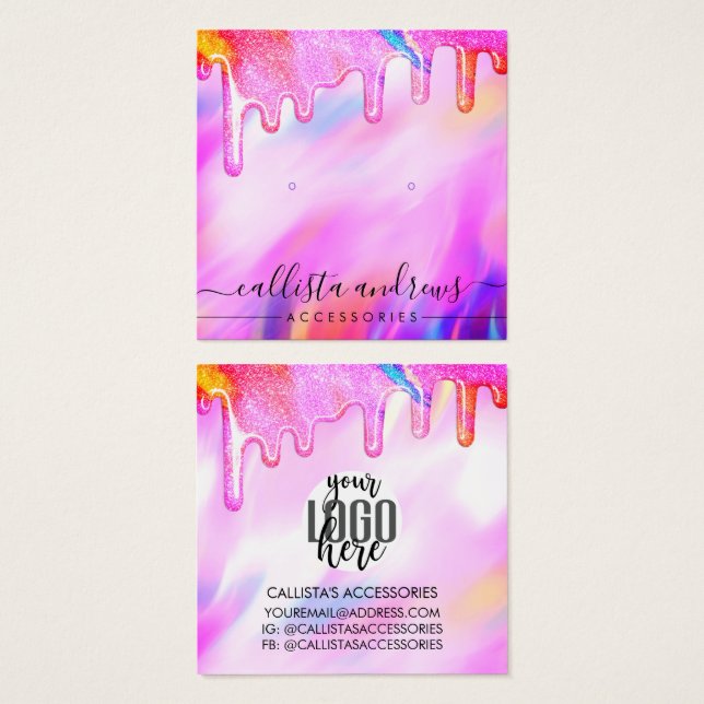 Unicorn Holographic Glitter Drips Earring Logo (Front & Back)