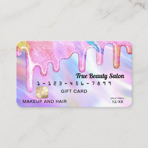 Unicorn Holographic Glitter Drips Gift Credit Business Card