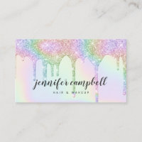 Unicorn holographic glitter drips glam makeup hair business card