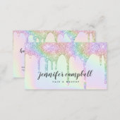 Unicorn holographic glitter drips glam makeup hair business card (Front/Back)
