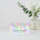 Unicorn holographic glitter drips glam makeup hair business card (Standing Front)