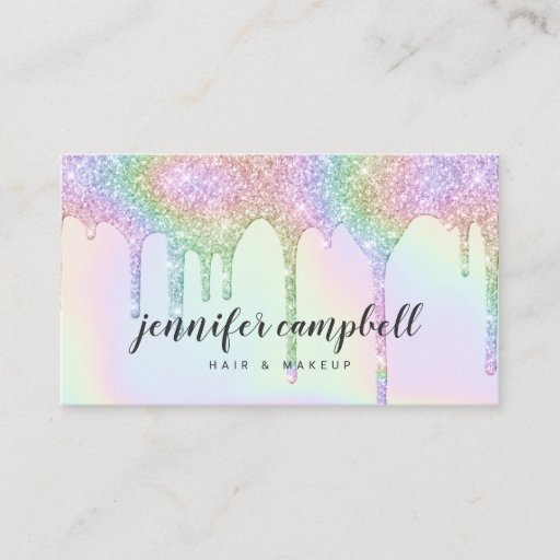 Customizable Unicorn holographic glitter drips glam makeup hair business card