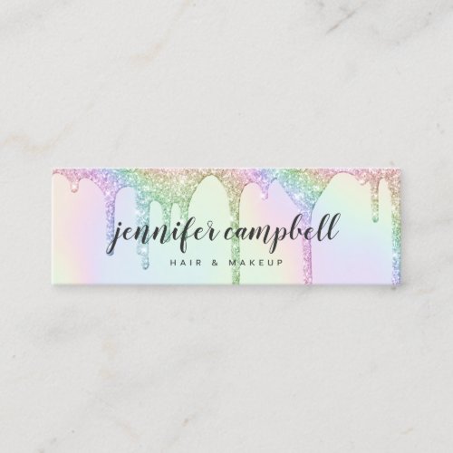 Unicorn holographic glitter drips glam makeup hair mini business card