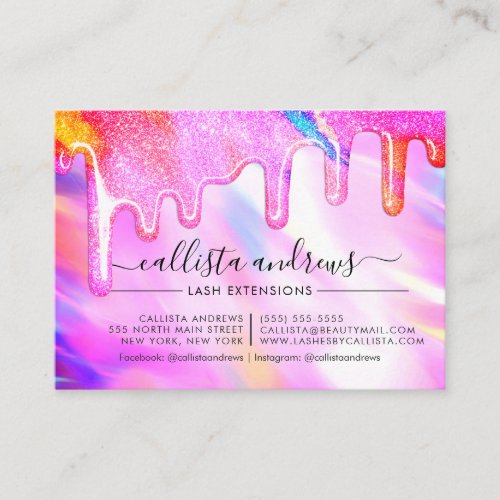 Unicorn Holographic Glitter Drips Lashes Aftercare Business Card