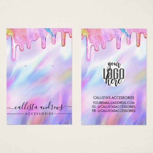 Unicorn Holographic Glitter Drips Logo Earring