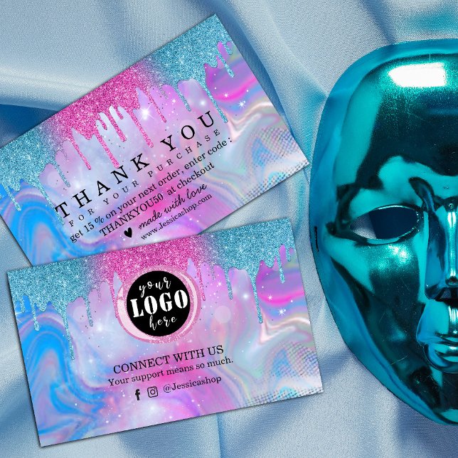 Unicorn Holographic Glitter Drips thank you  Business Card (love just for you. 💖✨ #CustomerAppreciation #ThankYou #SpecialOffer #ShopWithUs)