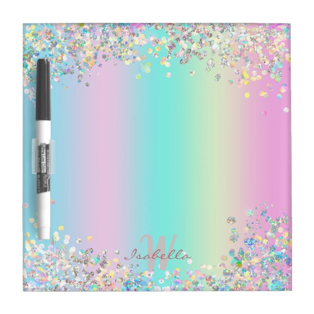 Unicorn Holographic Glitter Dry Erase Board (Front)