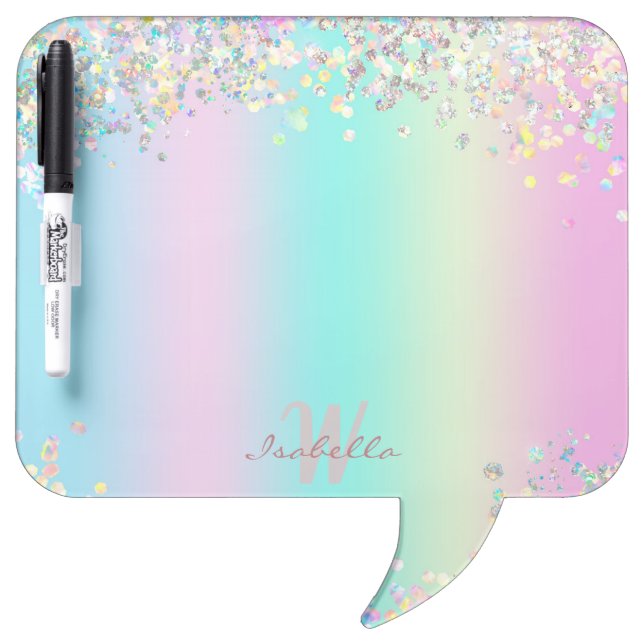 Unicorn Holographic Glitter Dry Erase Board (Front)