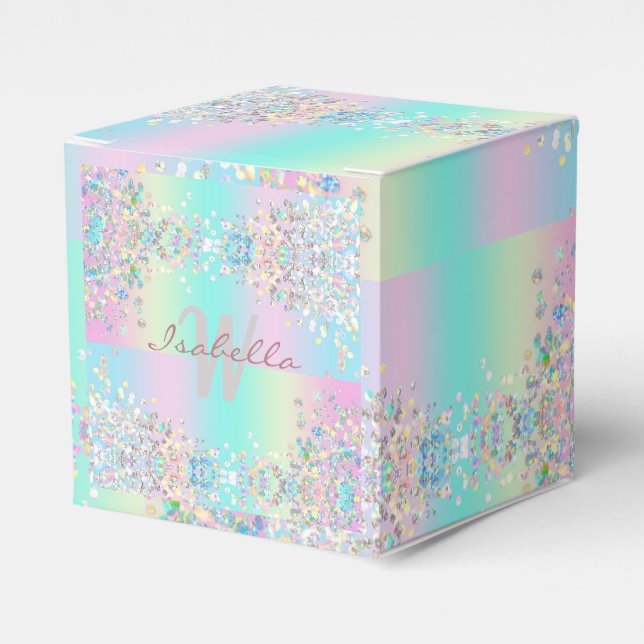 Unicorn Holographic Glitter Favor Boxes (Front Side)