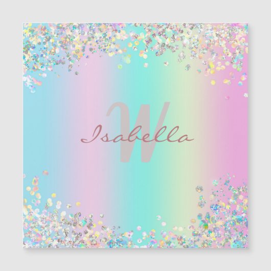 Unicorn Holographic Glitter Magnetic Card (Front)