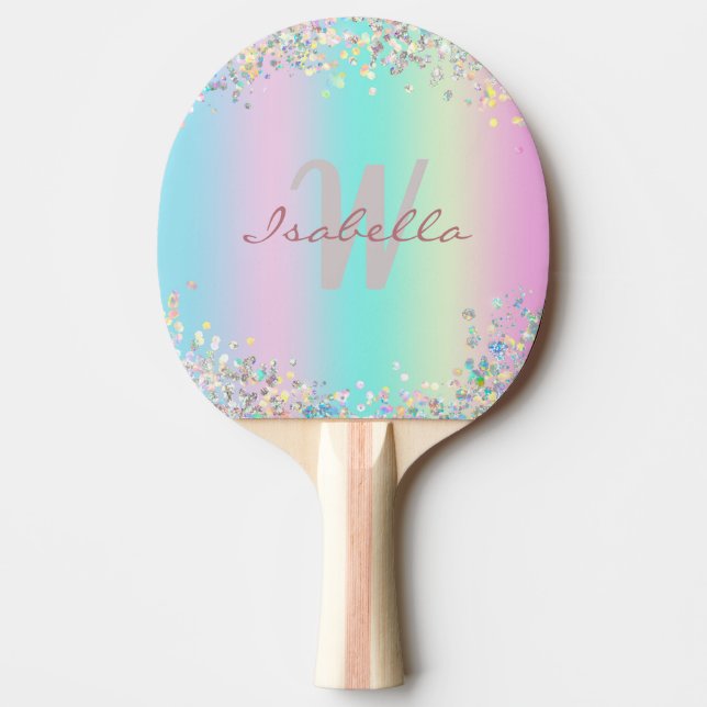 Unicorn Holographic Glitter Ping Pong Paddle (Front)