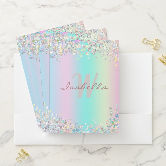 Unicorn Holographic Glitter Pocket Folder (In Situ)