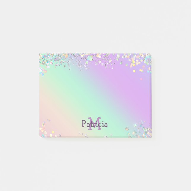 Unicorn Holographic Glitter Post-it Notes (Front)