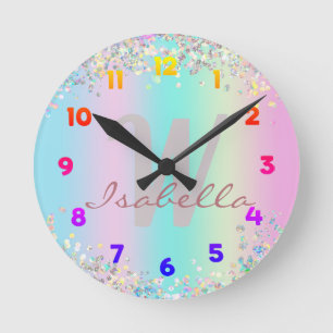 Unicorn Holographic Glitter Round Clock