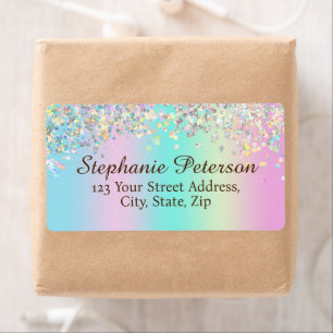 Unicorn Holographic Glitter Shipping Address Label