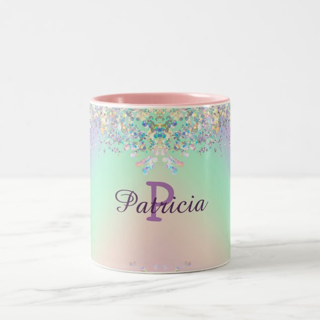 Unicorn Holographic Glitter Two-Tone Coffee Mug (Center)