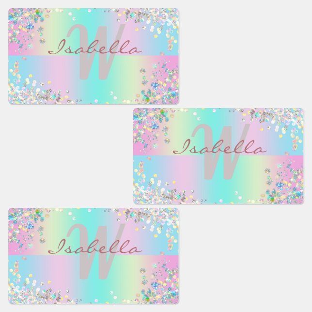 Unicorn Holographic Glitter Waterproof Kids' Labels (Group)