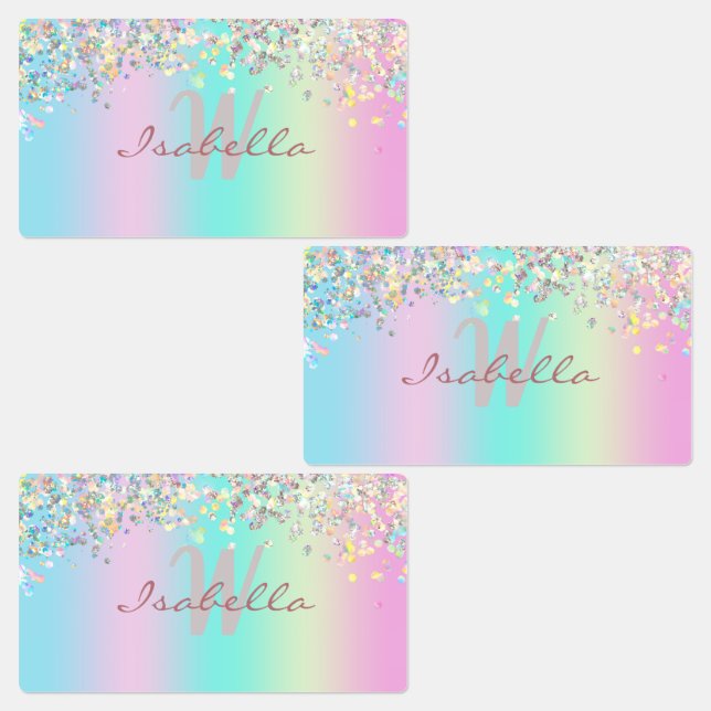 Unicorn Holographic Glitter Waterproof Kids' Labels (Group)