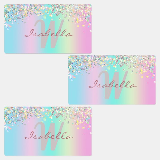 Unicorn Holographic Glitter Waterproof Kids' Labels (Group)