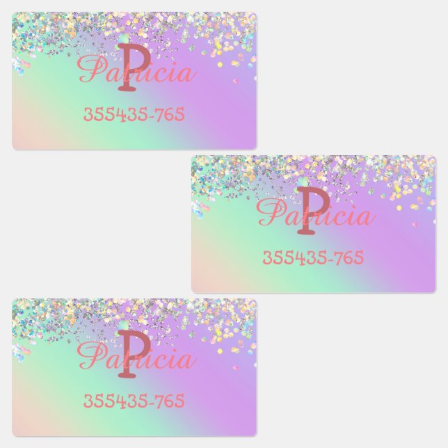 Unicorn Holographic Glitter Waterproof Kids' Labels (Group)
