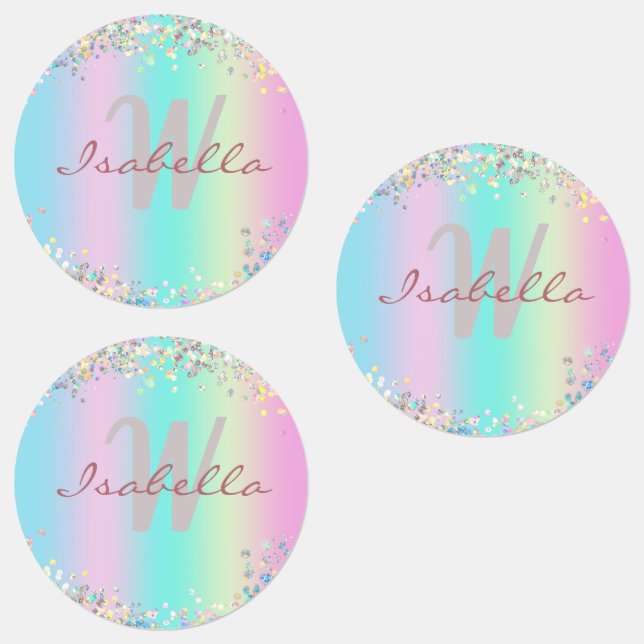 Unicorn Holographic Glitter Waterproof Kids' Labels (Group)