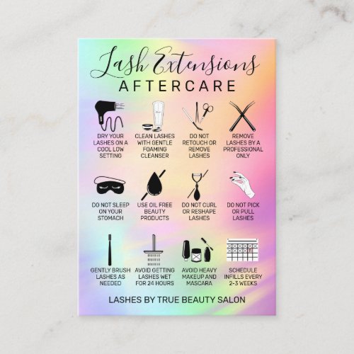 Unicorn Holographic Lash Extensions Aftercare Icon Business Card