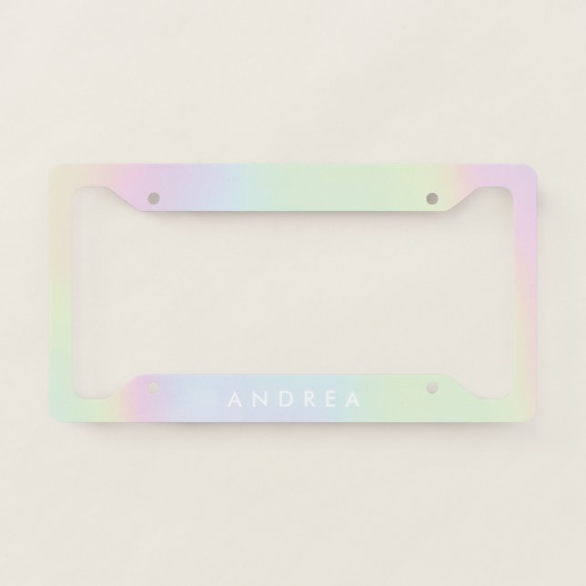 Unicorn Holographic Pastel Initial Monogram Name L License Plate Frame (Front)