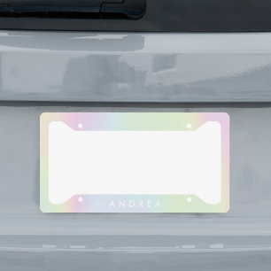 Unicorn Holographic Pastel Initial Monogram Name L License Plate Frame