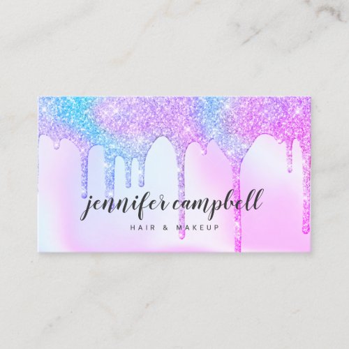 Unicorn holographic pink glitter drips makeup hair business card