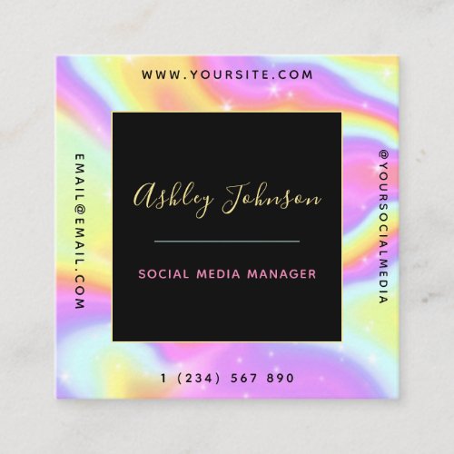 Unicorn Holographic Sparkly Social Media Manager Square Business Card