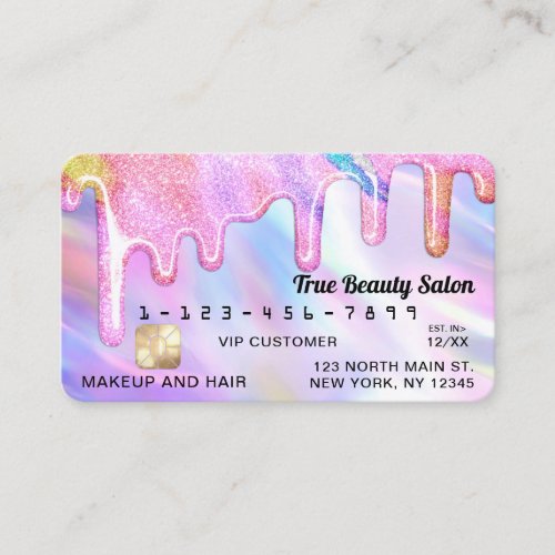 Unicorn Holographic Thick Glitter Drips Credit Business Card