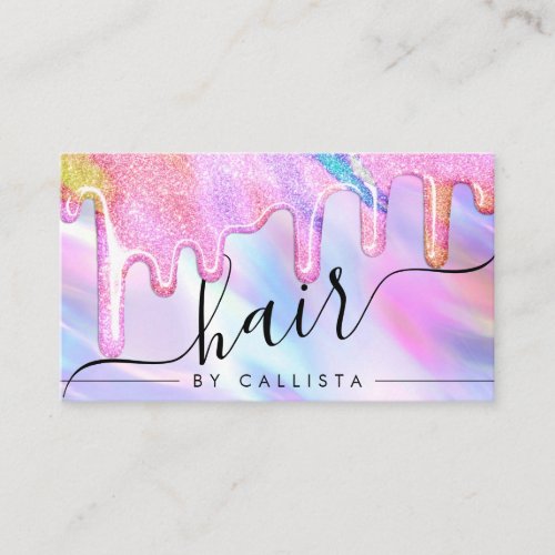 Unicorn Holographic Thick Glitter Drips Hair Business Card