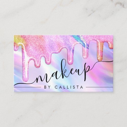 Unicorn Holographic Thick Glitter Drips Makeup Business Card