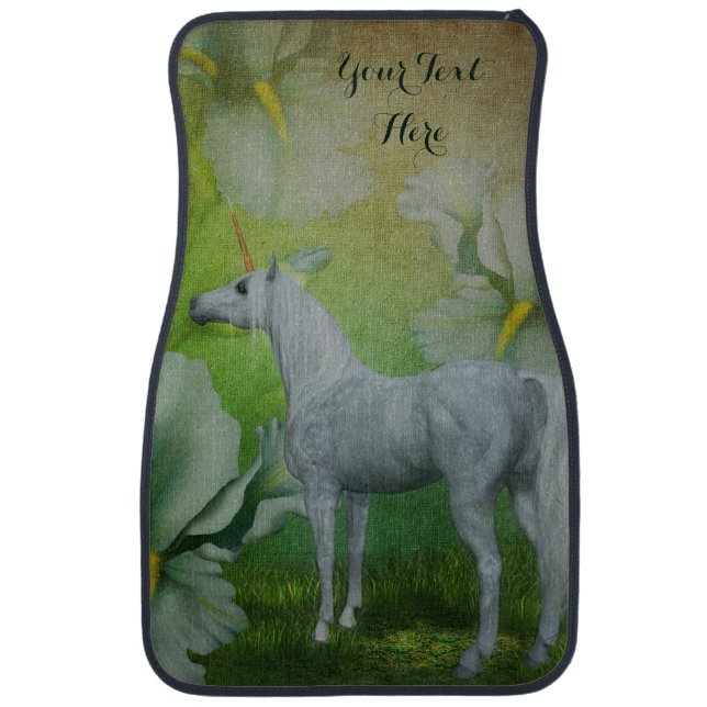 Unicorn Horse And Lily Flowers Personalized Car Floor Mat (Front)