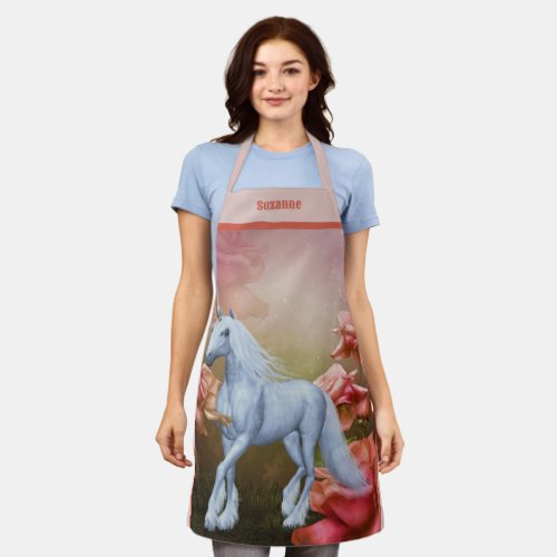 Unicorn Horse And Roses Personalized Apron